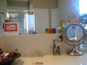 Look at the cute little girls stuck on my round mirror.  Circle of friends!  Lots of JOY here